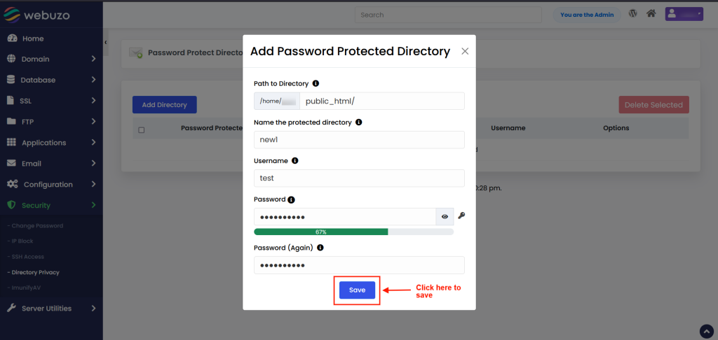Password Protect a Directory in Webuzo