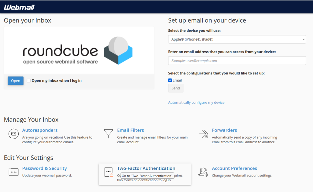 Enable 2FA for Webmail in cpanel
